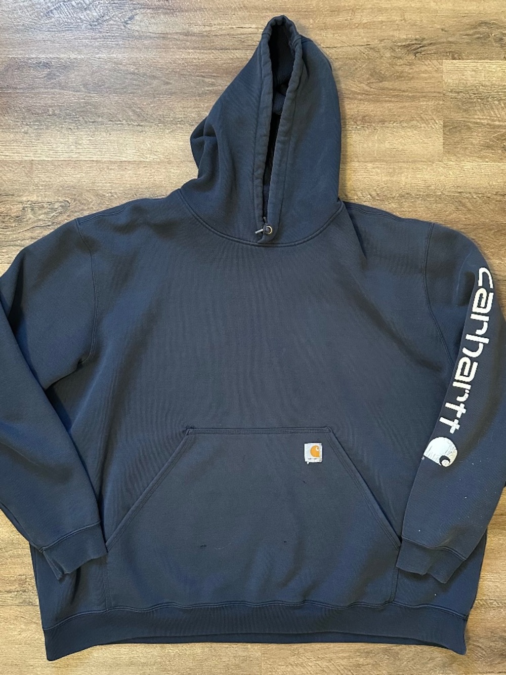 Carhartt Hoodie Sweatshirt Mens 4XL Original Fit Navy Blue Distressed Long Sleev
